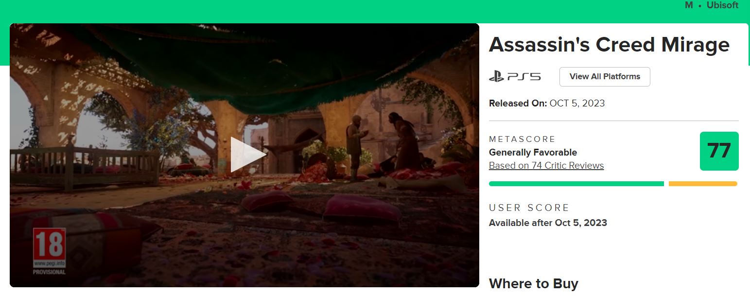 Assassin's Creed Mirage Metacritic