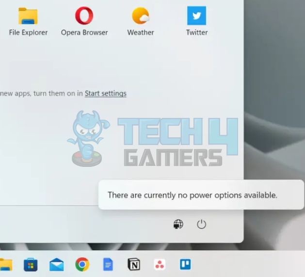 There Are Currently No Power Options Available Error Appears On Clicking Power Icon