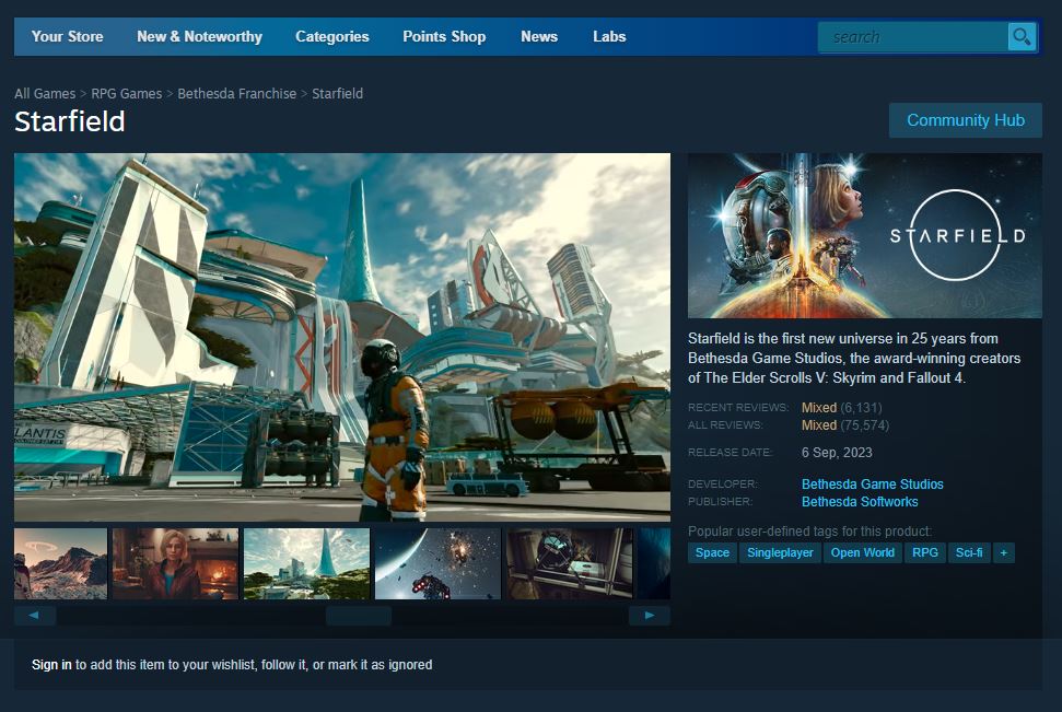 Starfield Steam Mixed Reviews