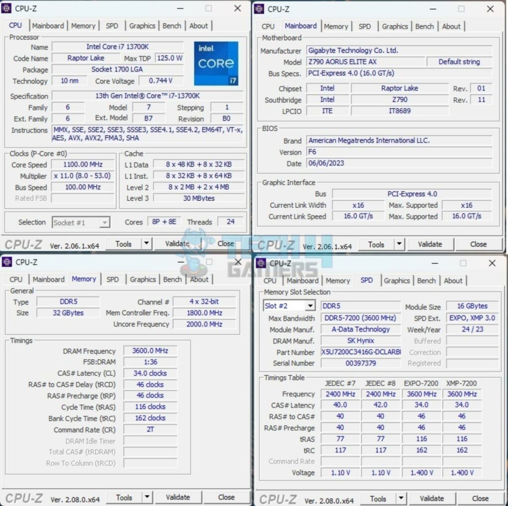 XPG Lancer RGB 32GB 7200MT/s DDR5 — CPU Z 1024x102