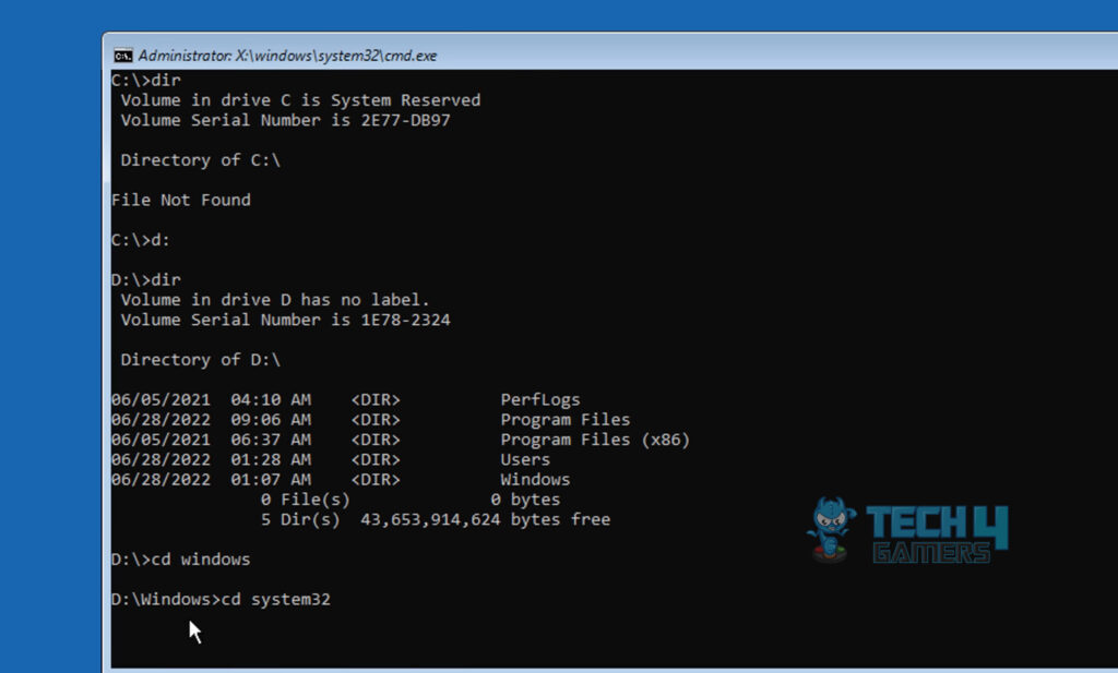 cd system32 Command