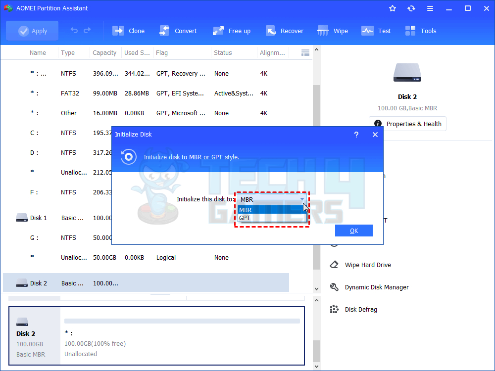 image showing choose mbr disktype