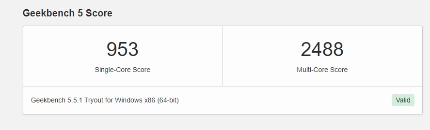 Geekbench 5 Single and Multi Cores Score