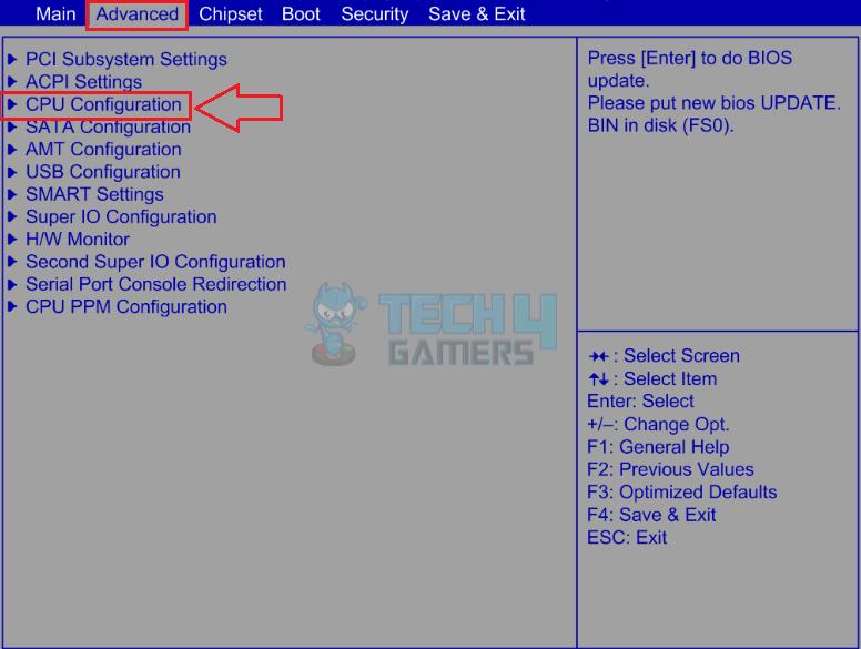 CPU Configuration In Intel BIOS