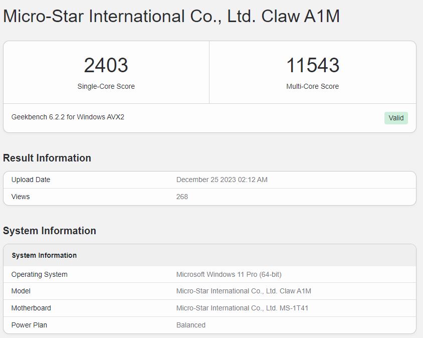 MSI Claw Intel Core Ultra 7 155H