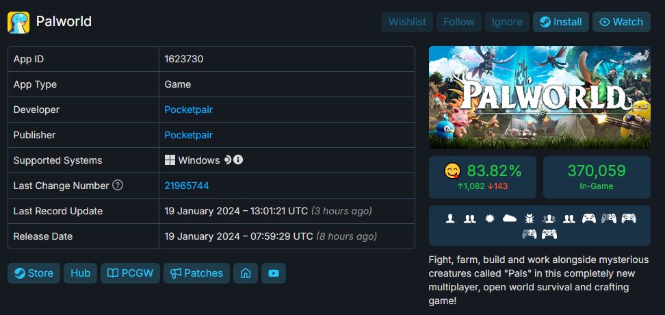 Palworld Player Count On SteamDB
