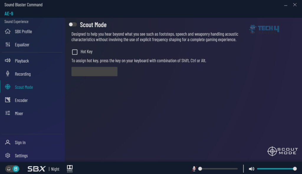 Sound Blaster Command - Scout Mode Tab (Image By Tech4Gamers)