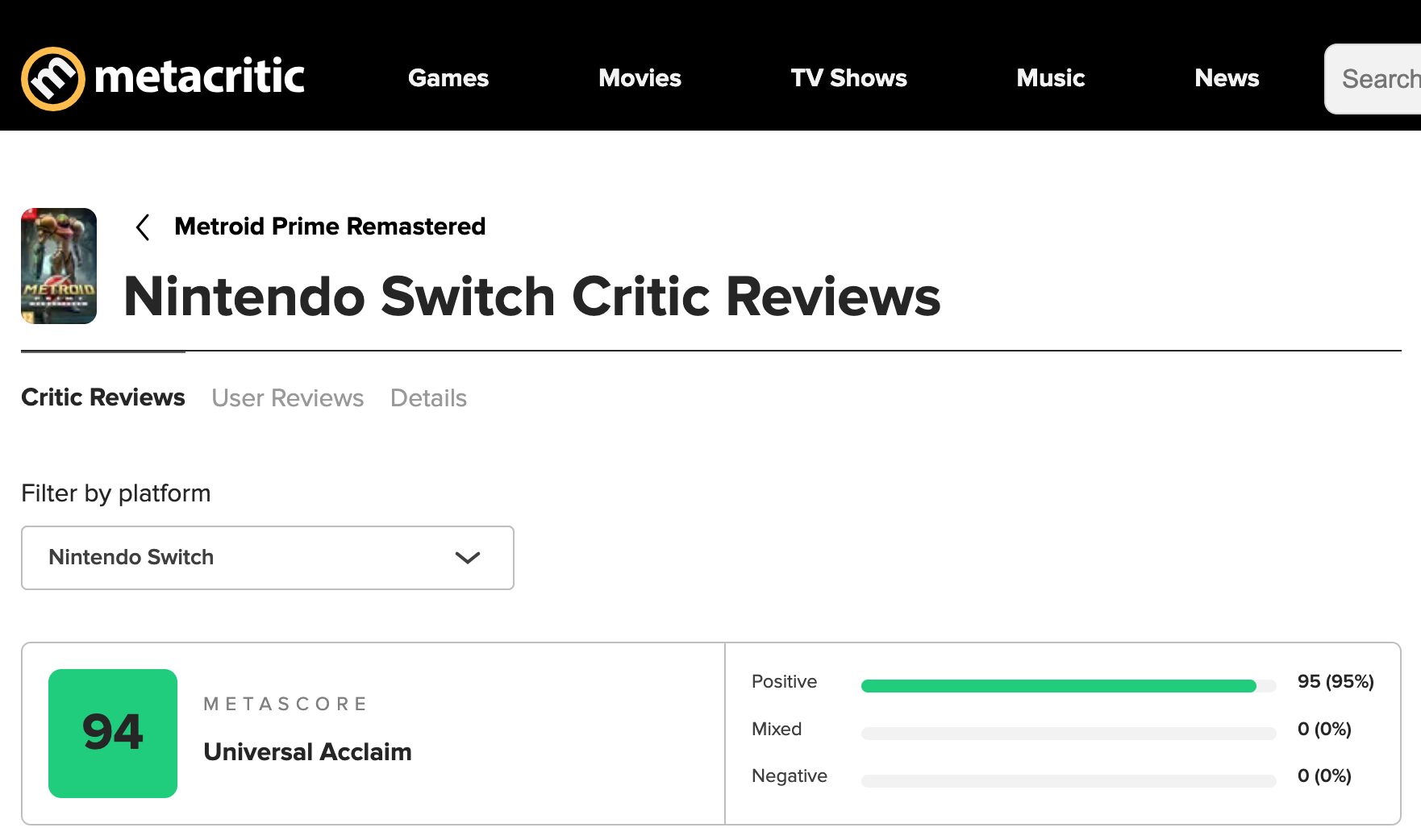 metroid prime remastered metacritic score nintendo switch