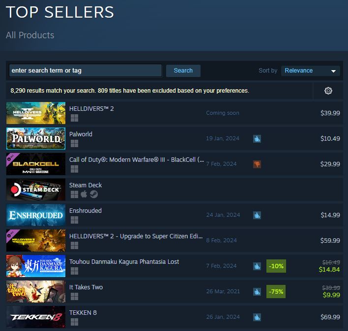 Helldivers 2 Steam Top-Seller