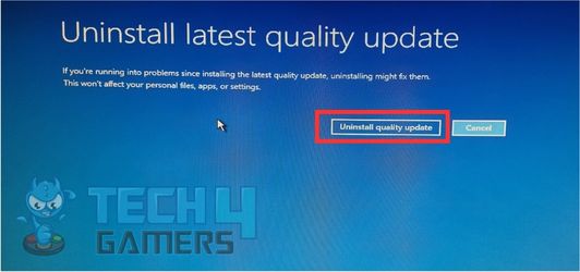 Uninstalling latest quality update 