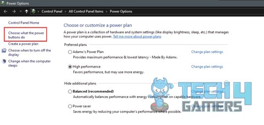 selecting the choose what the power buttons do option to find the fast startup feature