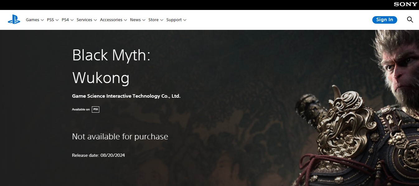 Black Myth: Wukong PS Store Page 