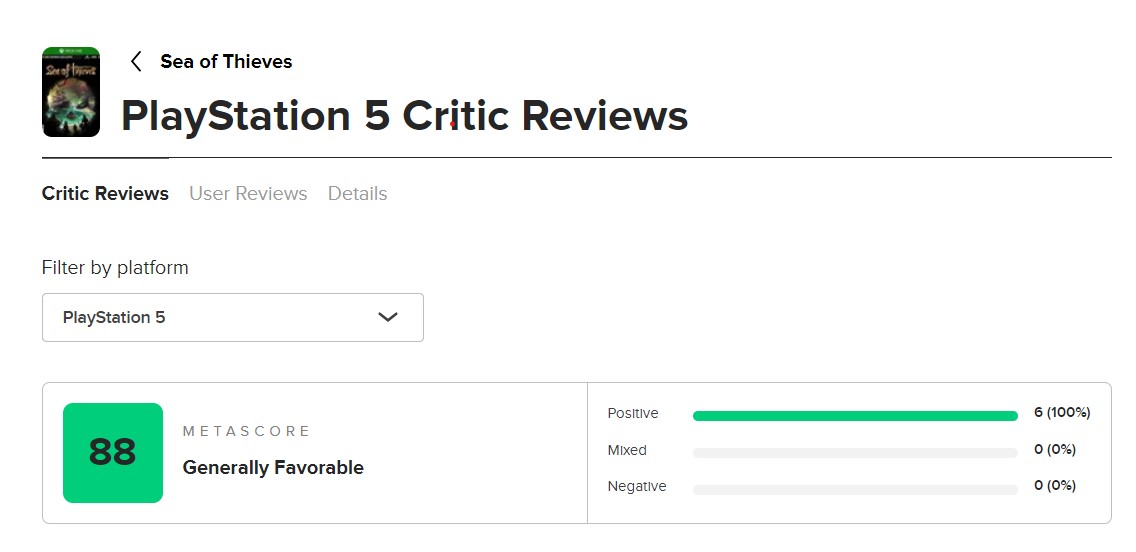 Sea of thieves metacritic