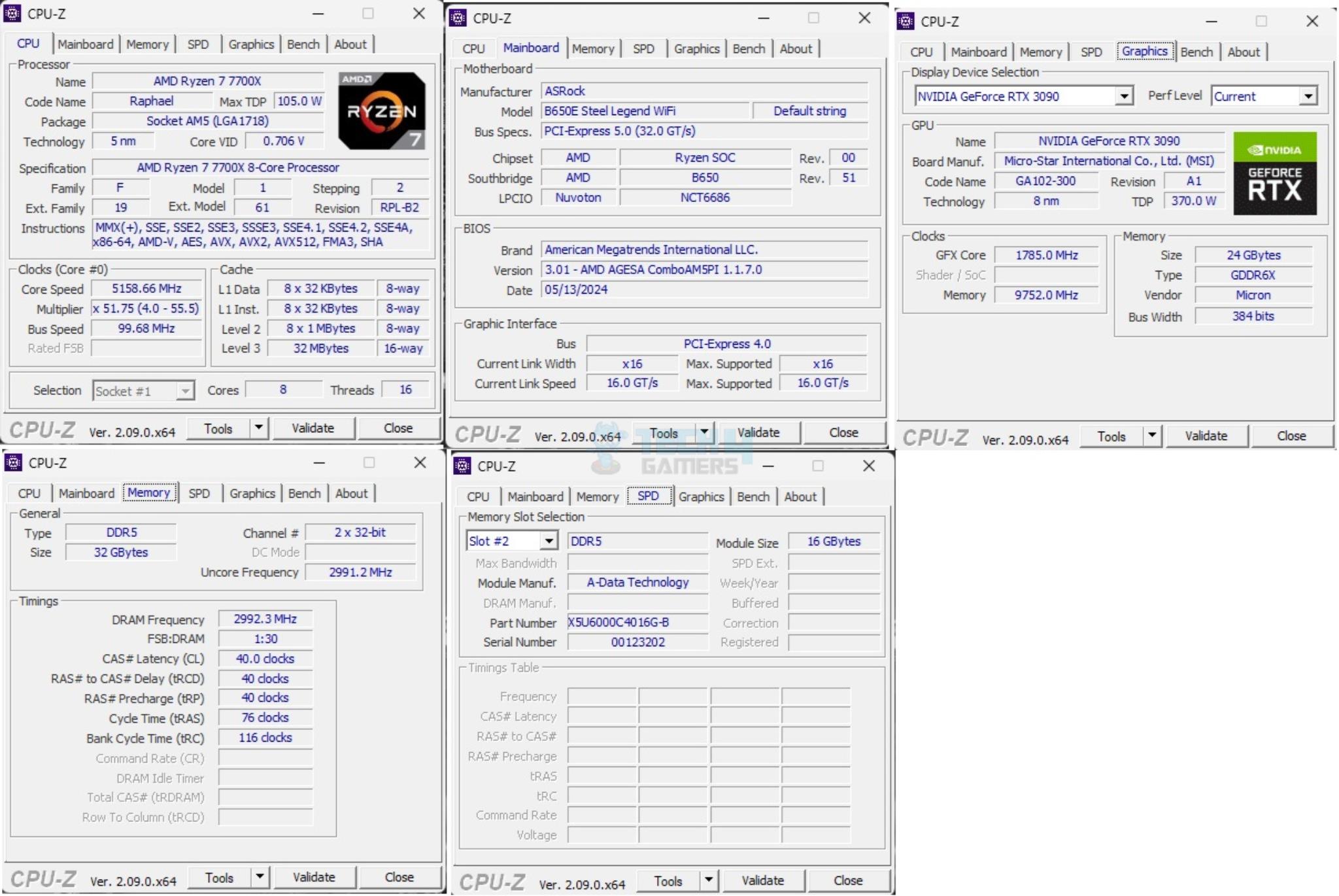 ASRock B650E Steel Legend WiFi — ASRock B650E Steel Legend WiFi Test Result CPU Z 1024x68